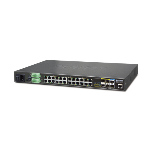 Switch Industrial Administrable Capa 2,  24 Puertos Gigabit, 4 Puertos Combo Gigabit SFP, 2 SFP+ 10G, Soporta Temperaturas de -40 a 75ºC 