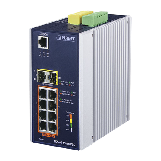 Switch Industrial Administrable Capa 3, 8 Puertos Gigabit PoE 802.3bt+, 2 Puertos 1 G / 2.5 G SFP+