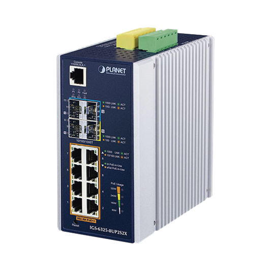 Switch Industrial Administrable L3 de 8 puertos Gigabit PoE 802.3bt + 2 puertos SFP, 2 puertos SFP+ (360W)