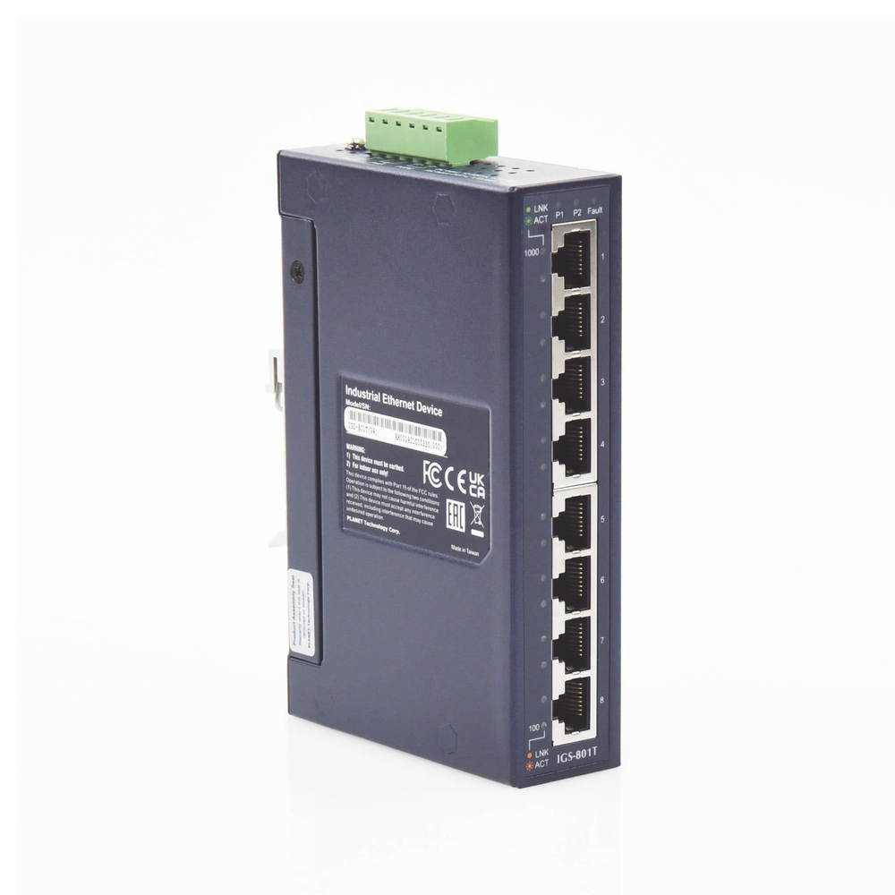 8-Port Gigabit 10/100/1000T Industrial Switch, Designed for Wall and DIN Rail Mounting