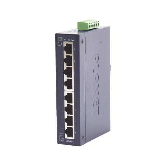 Switch Industrial de 8 Puertos Gibabit 10/100/1000T, Diseñado para Montaje en Pared y Riel DIN