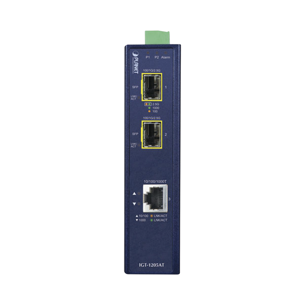 Industrial Media Converter 1 Port Ethernet 10/100/1000 Base-T to 2 Port SFP 100/1000/2500 Base-X