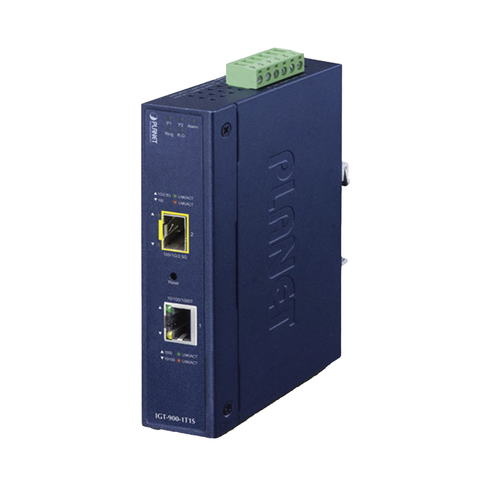 Convertidor de Medios Industrial Administrable,  Puerto Ethernet 10/100/1000 BASE-T a  Puerto SFP 100/1000/2500X 