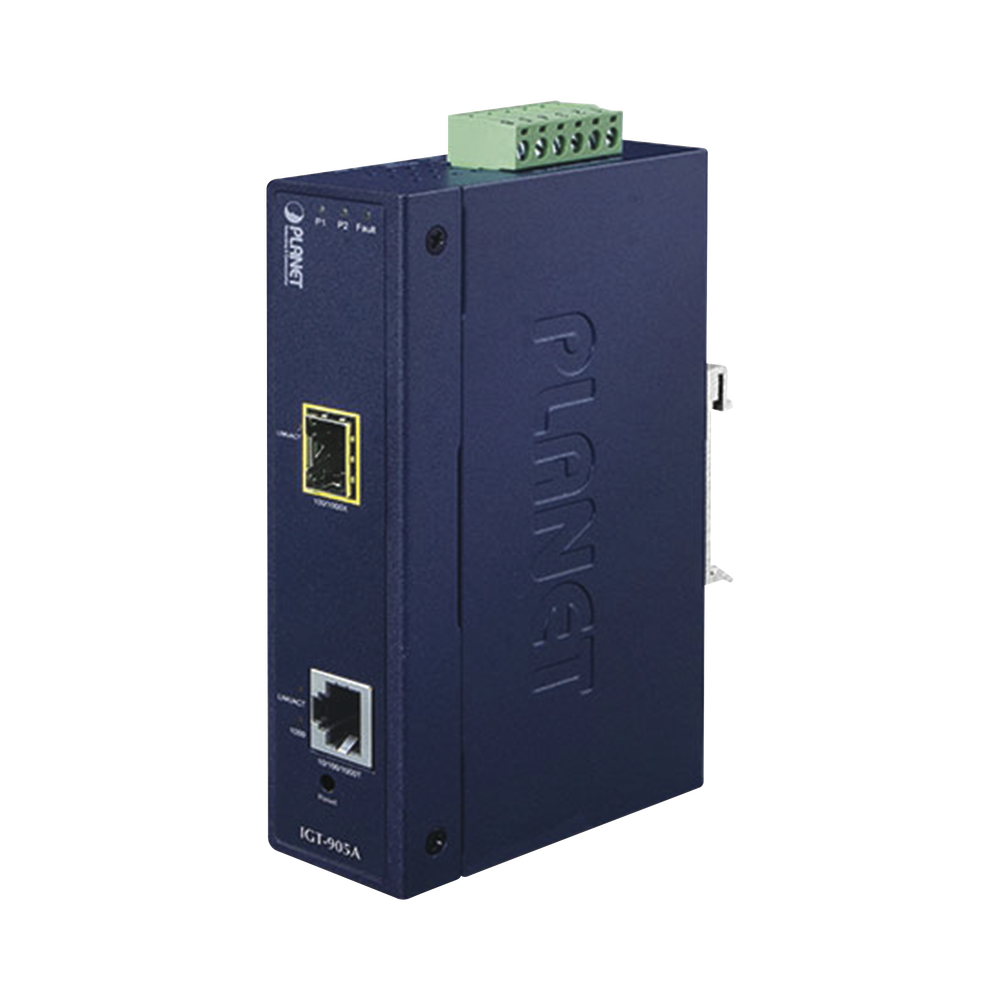 Convertidor de Medios Industrial Administrable,  Puerto Ethernet 10/100/1000 BASE-T a  Puerto SFP 100/1000X 