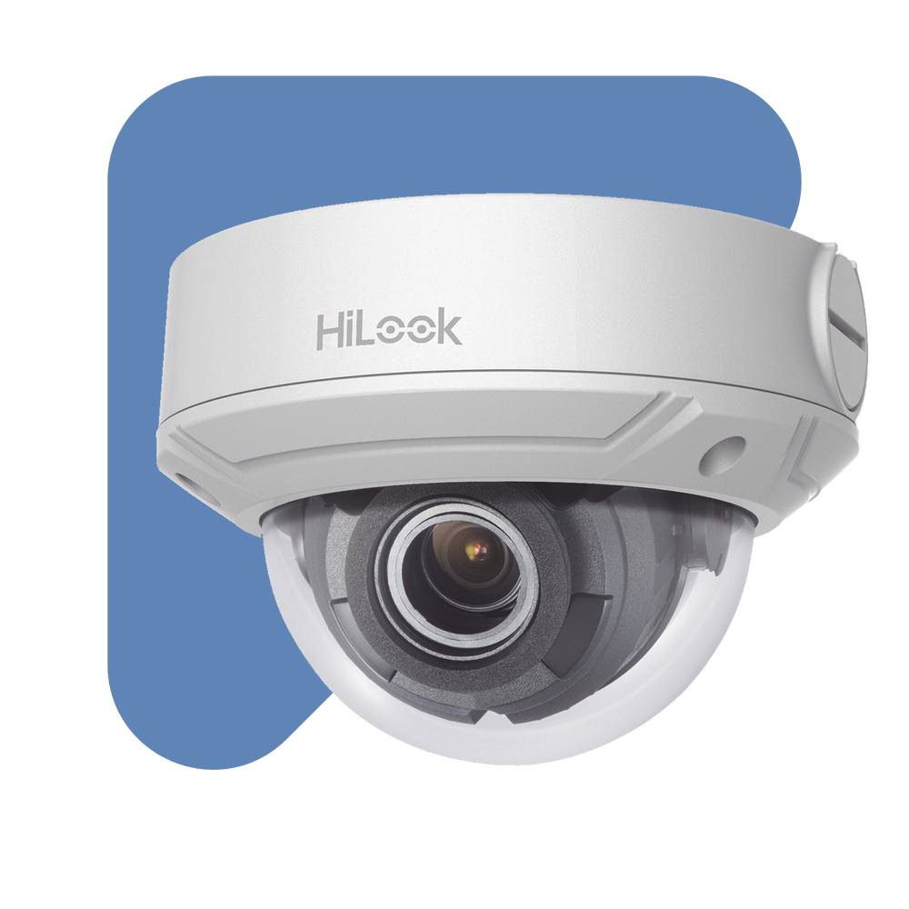 HiLook Series / Domo IP 4 Megapixel / 30 mts IR / Exterior IP67 / PoE / WDR 120 dB / Lente Motorizado 2.8-12 mm / IK10 / MicroSD