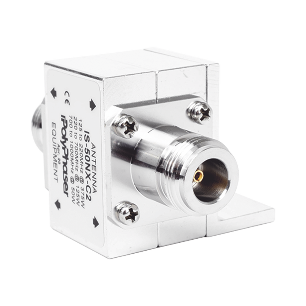 Protector Coaxial RF de CD Para 125 - 1000 MHz Con Ceja lateral y Conectores N Hembra en Ambos Lados, 50 Ω