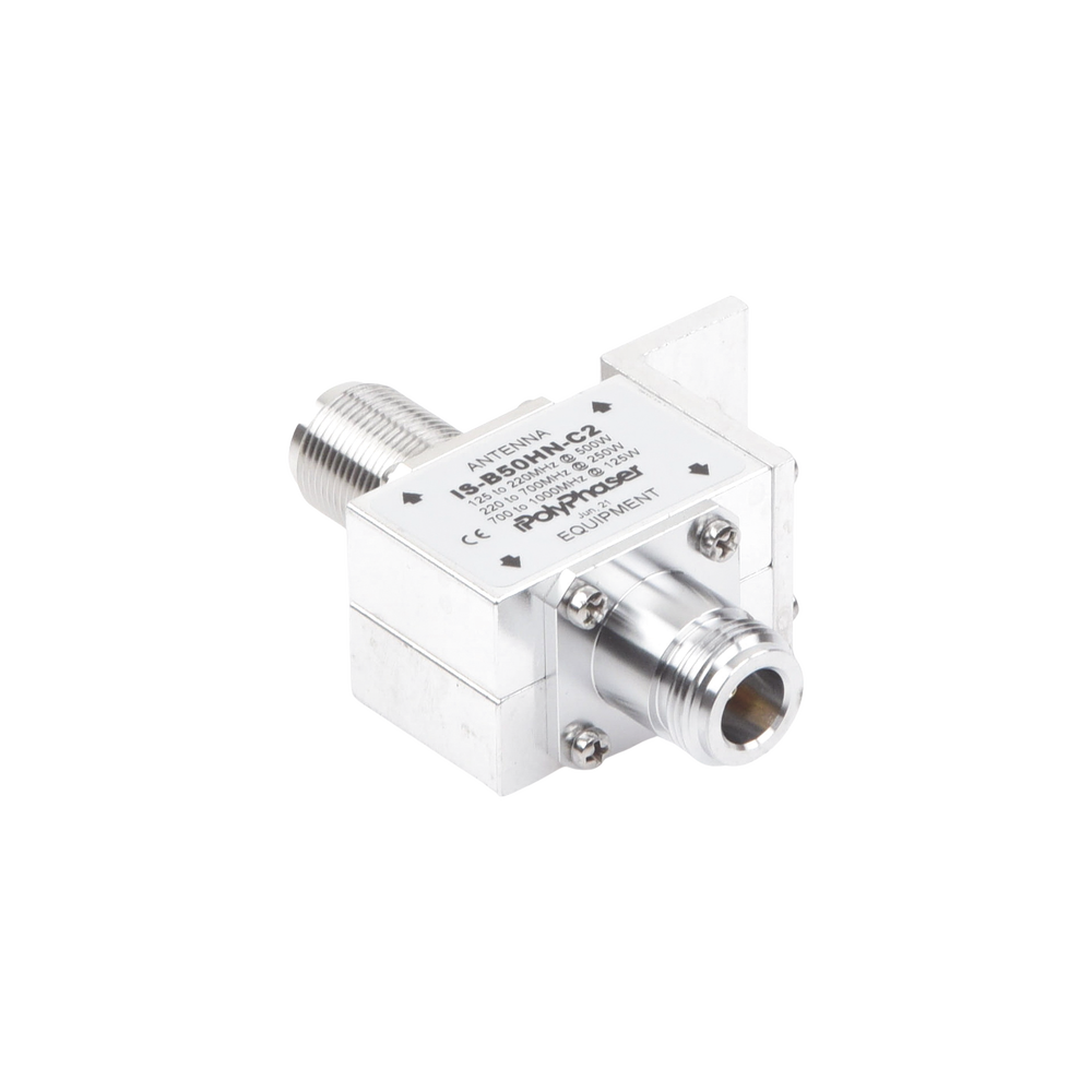 Protector RF Coaxial Para 125 a 1000 MHz Con Ceja Frontal Con Conectores N Hembra en Ambos Lados, 50 Ω