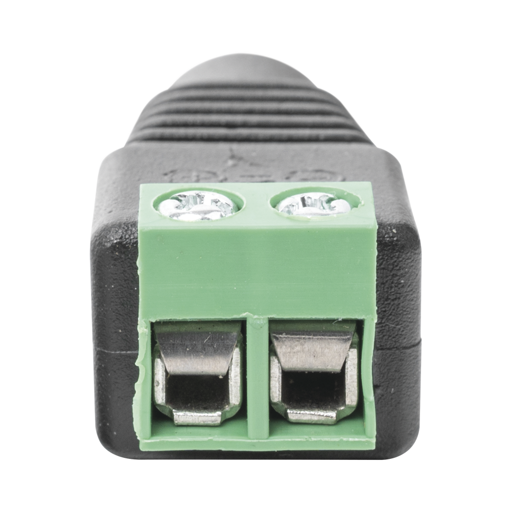 3.5mm polarized 12V DC female jack adapter / Screw type terminals / Polarized (+/-) / Ideal for CCTV cameras.