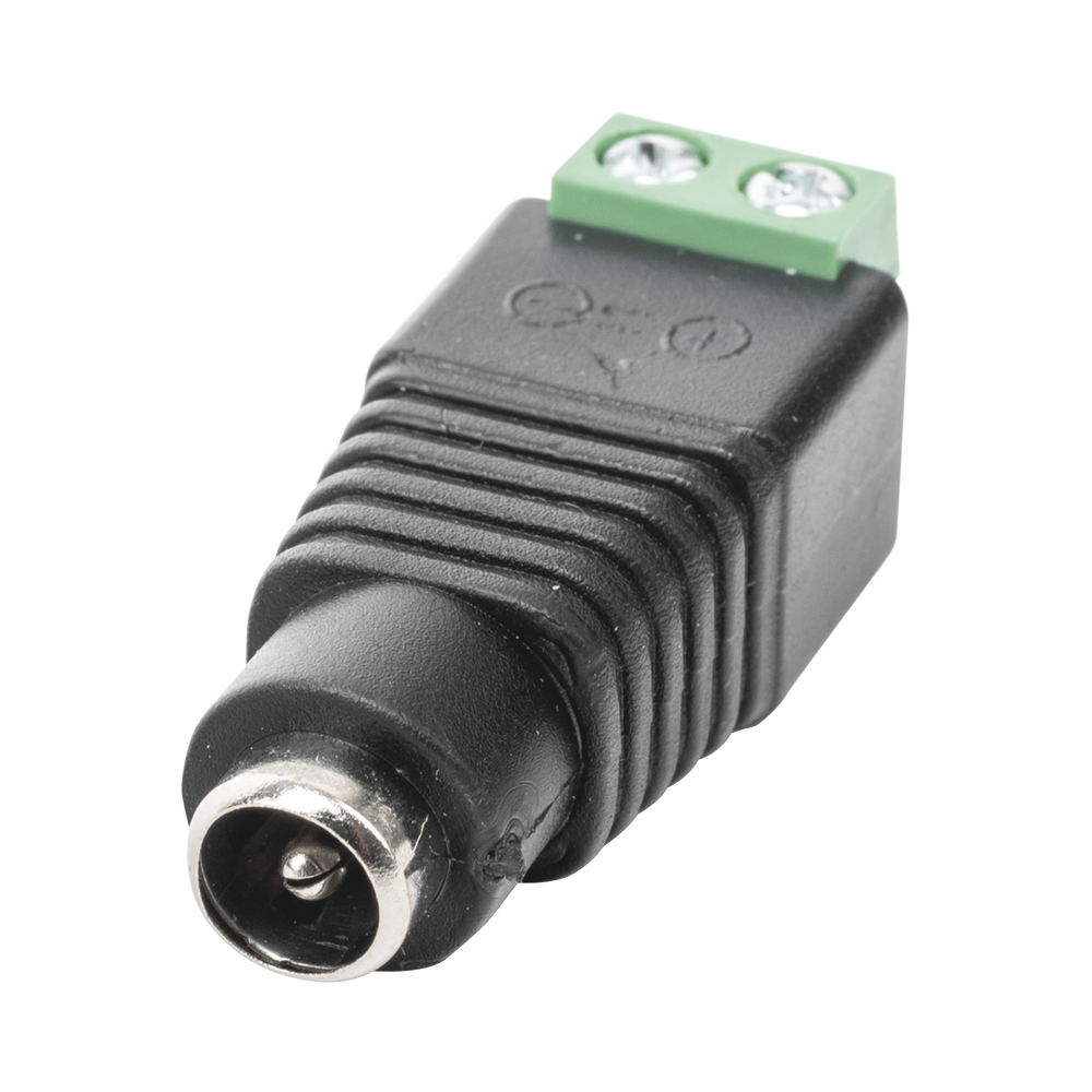 Adaptador Hembra Tipo Jack de 3.5 mm polarizado de 12 Vcc / Terminales Tipo Tornillo / Polarizado (+/-) / Ideal para Cámaras de CCTV.