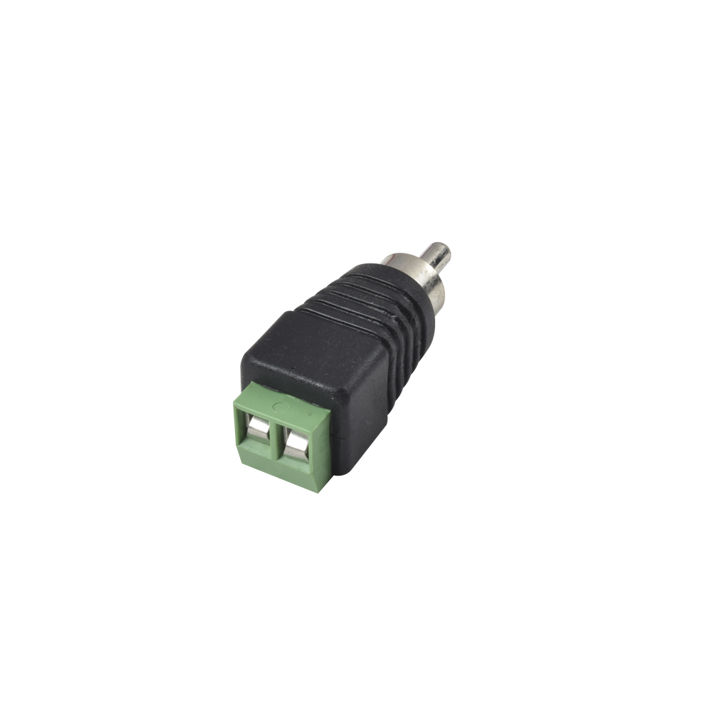 Adaptador RCA MACHO Tipo Jack Polarizado / Terminales Tipo Tornillo / Polarizado (+/-) / Recomendado para Video y AUDIO en sistemas de CCTV a 2 Hilos.