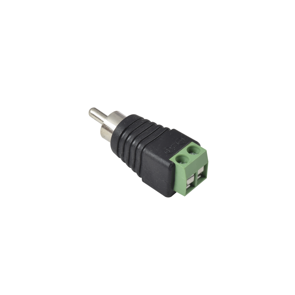 Adaptador RCA MACHO Tipo Jack Polarizado / Terminales Tipo Tornillo / Polarizado (+/-) / Recomendado para Video y AUDIO en sistemas de CCTV a 2 Hilos.