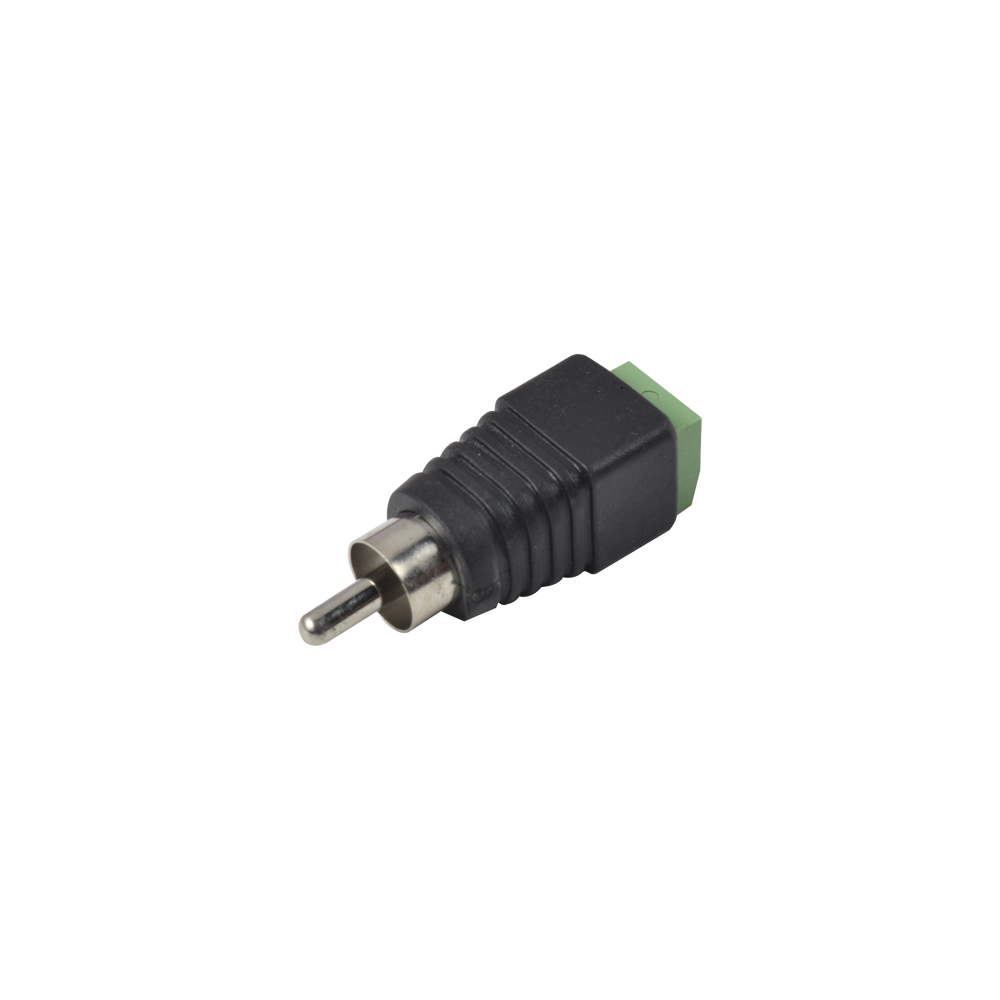Adaptador RCA MACHO Tipo Jack Polarizado / Terminales Tipo Tornillo / Polarizado (+/-) / Recomendado para Video y AUDIO en sistemas de CCTV a 2 Hilos.