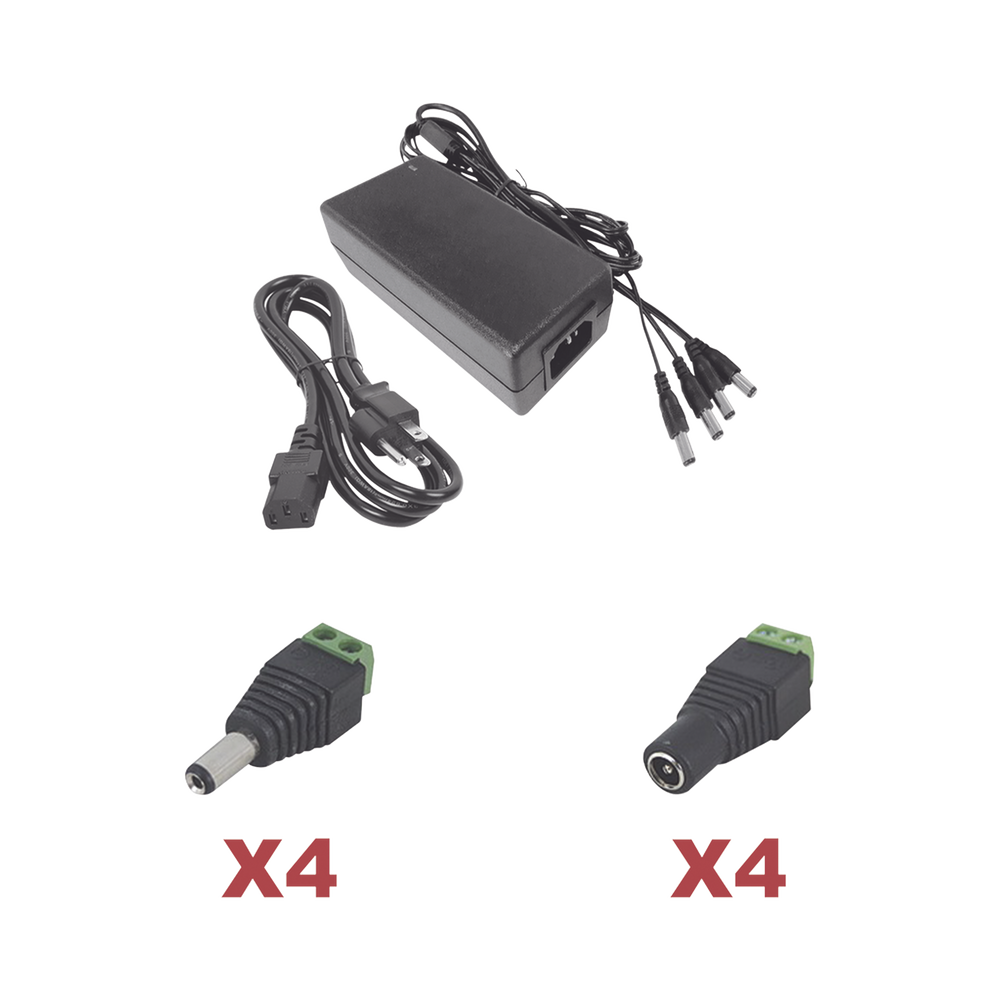 Kit con fuente EPCOM POWER LINE con salida de 12 Vcd a 5 Amper con 4 salidas / Incluye conectores JR52 y JR53
