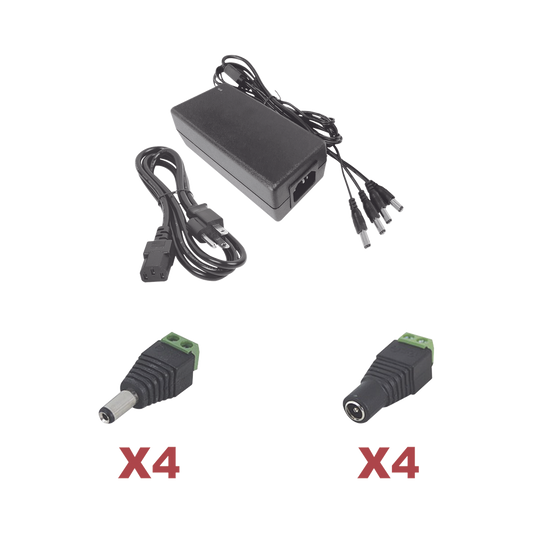 Kit con fuente EPCOM POWER LINE con salida de 12 Vcd a 5 Amper con 4 salidas / Incluye conectores JR52 y JR53