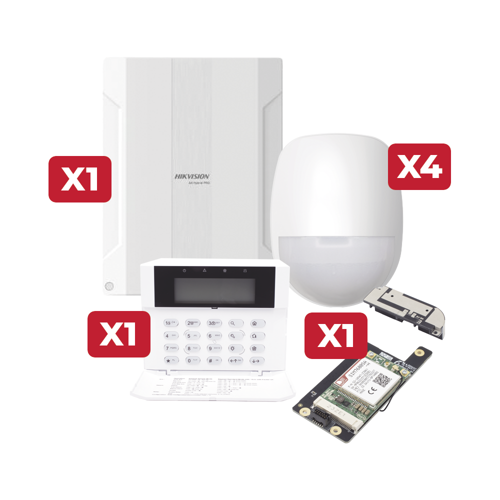 Kit de Alarma Ax Hybrid Pro de 48 zonas/ Incluye Panel / Comunicador 3G/4G / Teclado Programador y  4 Detector PIR