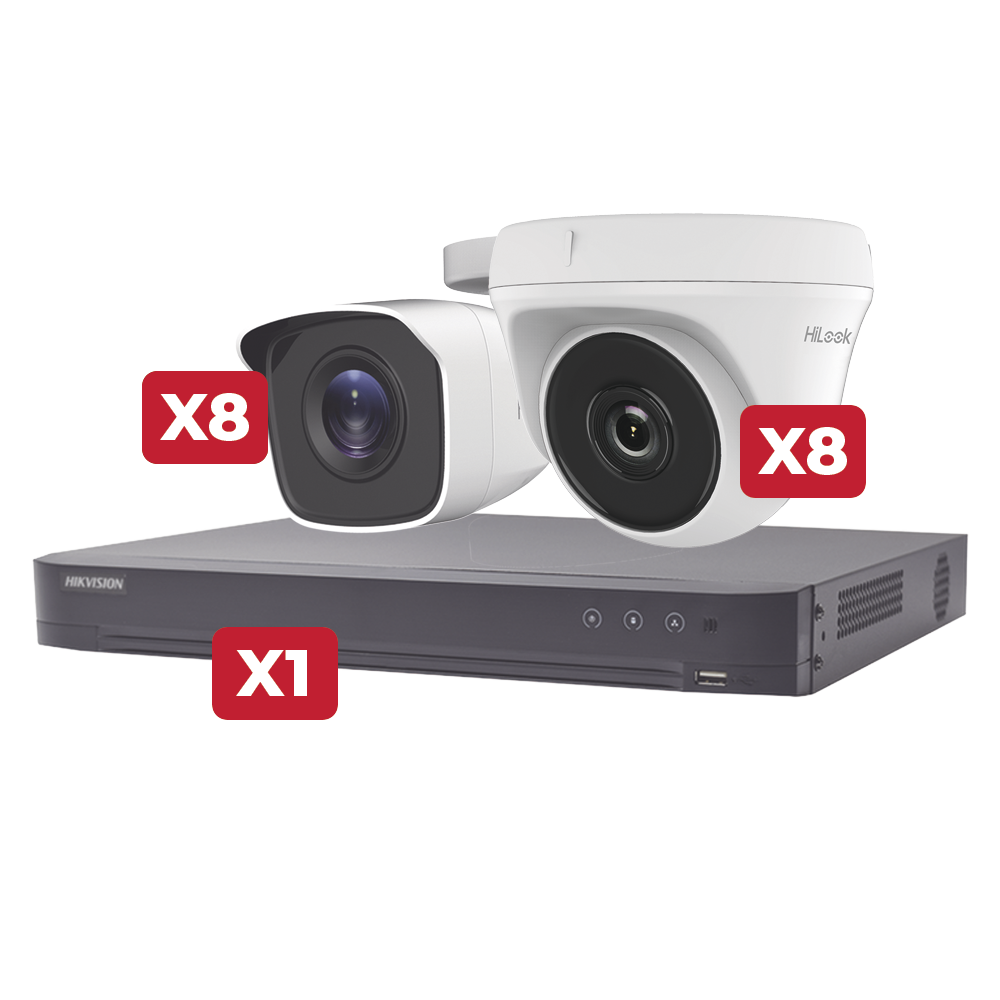 Kit de CCTV 8 Megapíxeles / Incluye Grabadora de 16 Canales / Cámara Turret / Cámara Bala