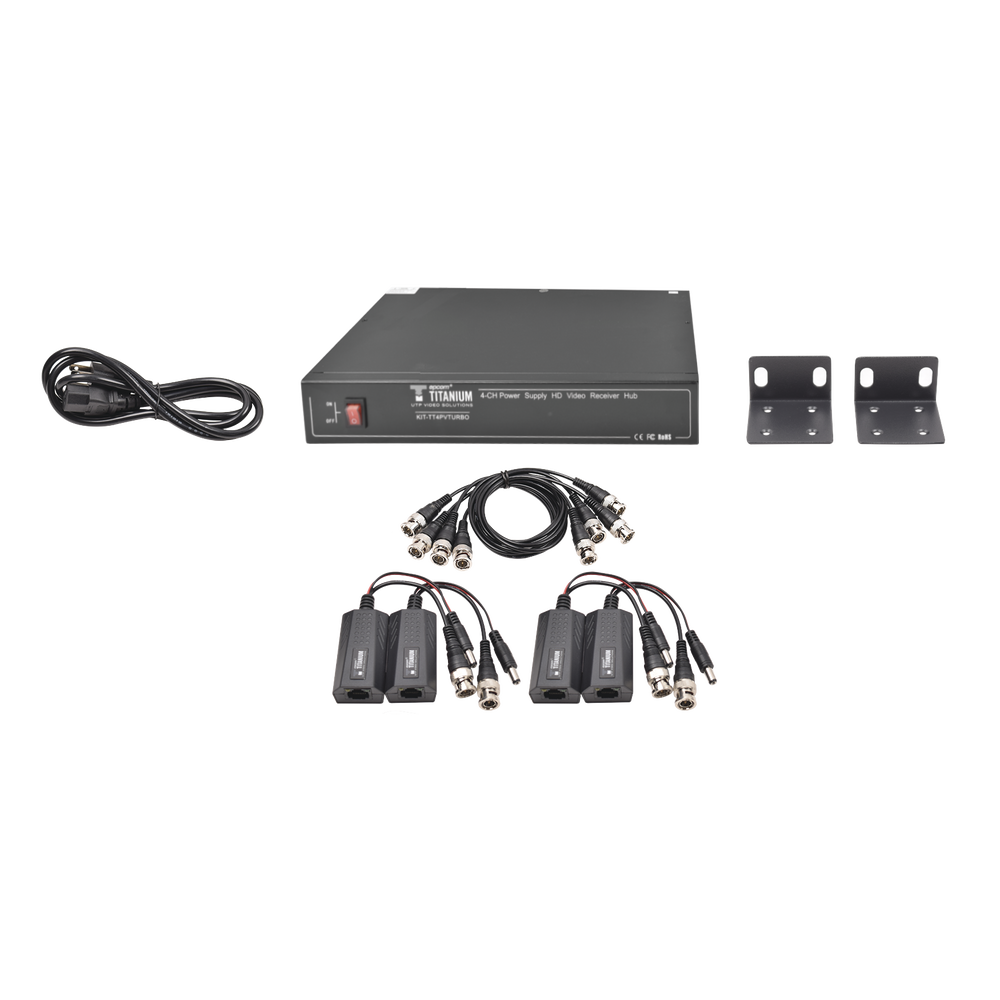 Kit de 4 canales de para transmisión de ALIMENTACION ( de 36 Vcd a 12Vcd )  y VIDEO (HD-TVI) a distancias de hasta 250 mts.