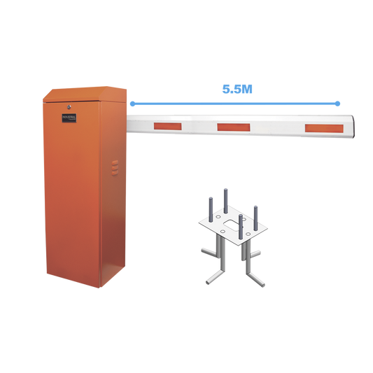 Kit de Barrera Vehicular Derecha Color Naranja con Brazo Telescopico de 3.6 a 5.5 m y Anclaje