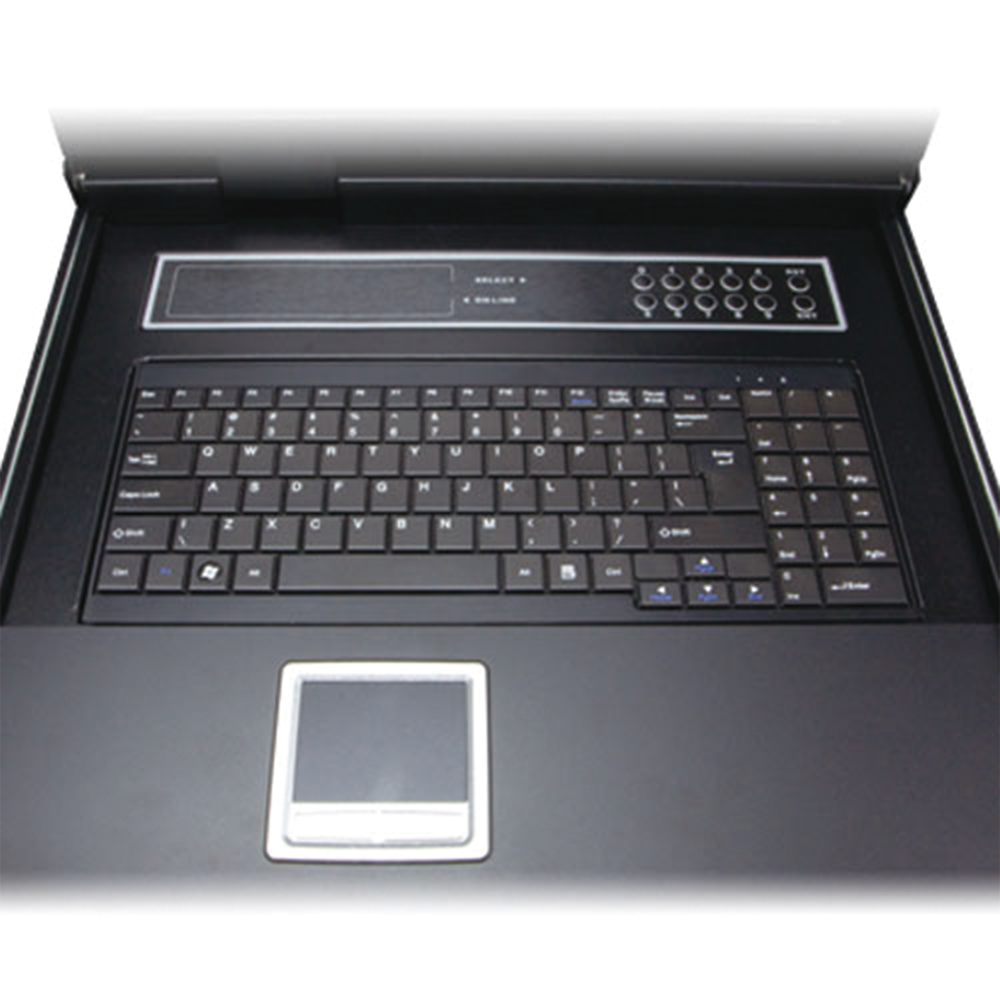 17" Monitor KVM Switch with Keyboard and Trackpad for 1U Four-Post Rackmount, 8 VGA Ports to Access and Control Up to 8 Computers from a Single Console