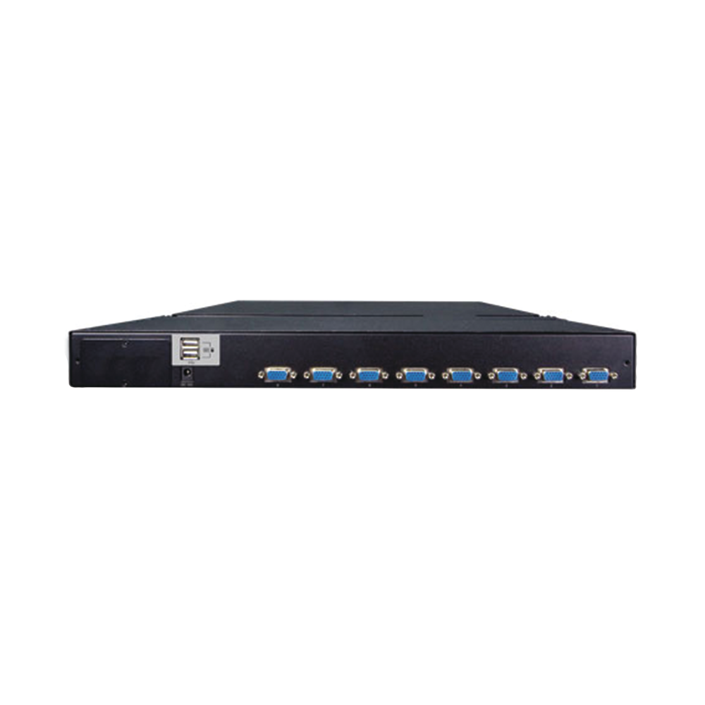 17" Monitor KVM Switch with Keyboard and Trackpad for 1U Four-Post Rackmount, 8 VGA Ports to Access and Control Up to 8 Computers from a Single Console