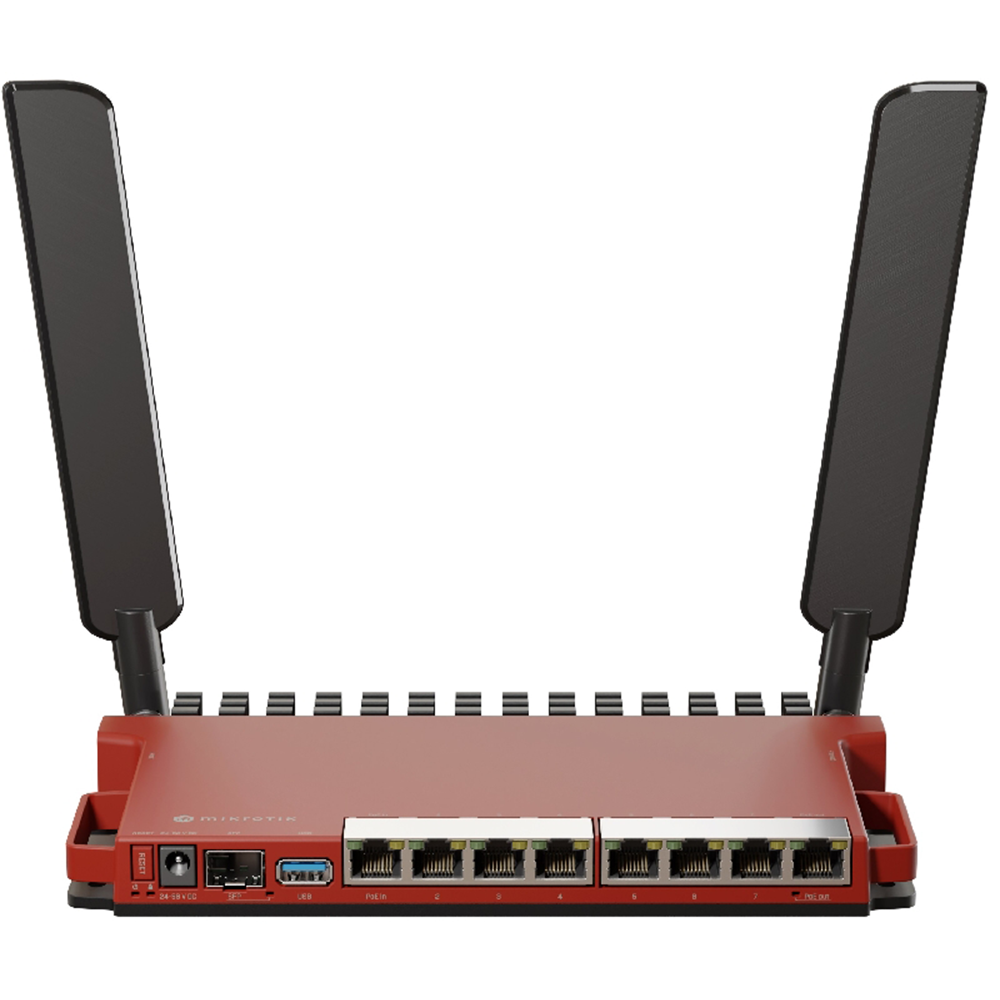 Router Board, 8 Puertos Gigabit + 1 puerto PoE-Out Pasivo, 1 Puerto SFP, Wi-Fi 6 en 2.4Ghz, Antenas de 4 dBi,