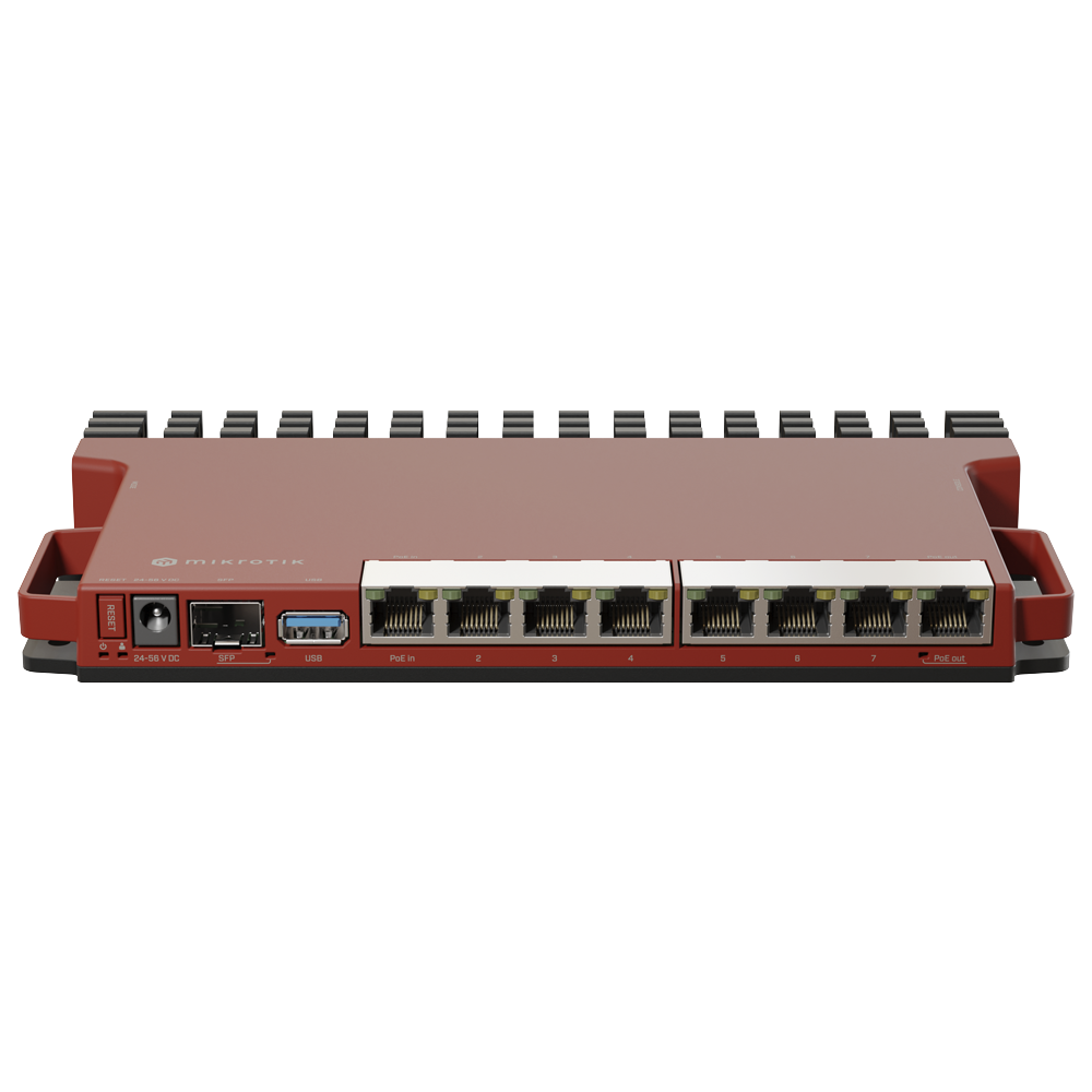 Router Board, 8 Puertos Gigabit + 1 puerto PoE-Out Pasivo, 1 Puerto SFP, Licencia Nivel 5 y montaje en Rack