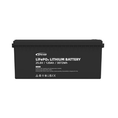 Batería LiFePO4 Estacionaria / 3.07 kWh / 25.6V 120Ah / IP65 / 6000 Ciclos 80% DOD / ABS / Protecciones Múltiples / Bala
