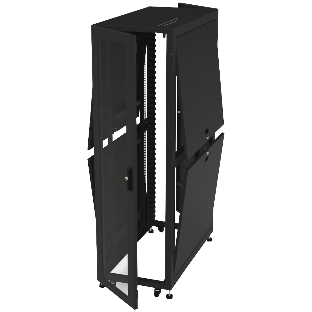 Gabinete para Telecomunicaciones Rack Estándar de 19", 42UR, 600 mm Ancho x 1200 mm Profundidad. Fabricado en Acero.