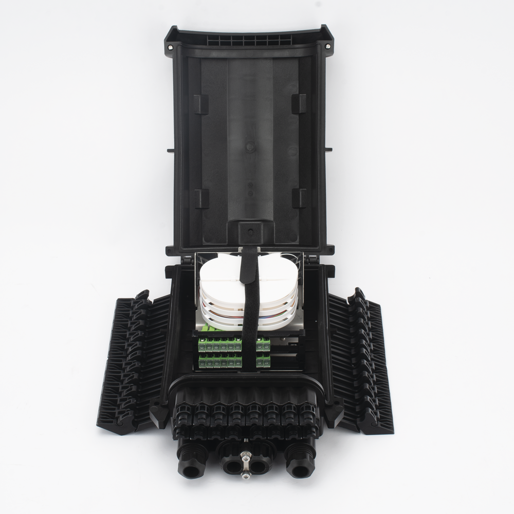 Fiber Optic Distribution Box for 24 Splice Enclosures with 16 SC/APC Couplers. Direct Burial, IP68, 1x16 Splitter Included with SC/APC Connectors