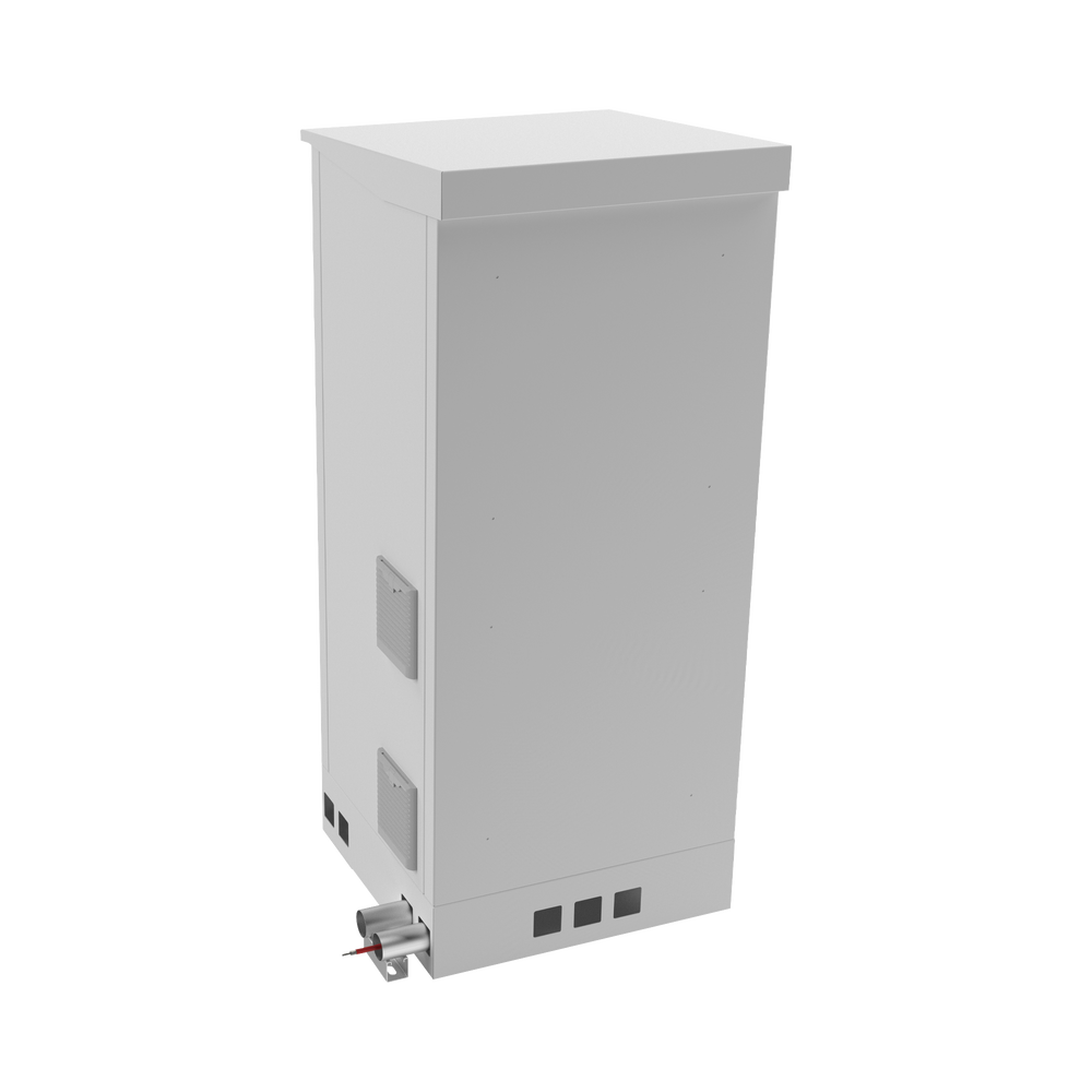 Gabinete de Piso para Exterior con Ventiladores y Termostato con Rack de 19" de 16 U + Espacio para Baterías.