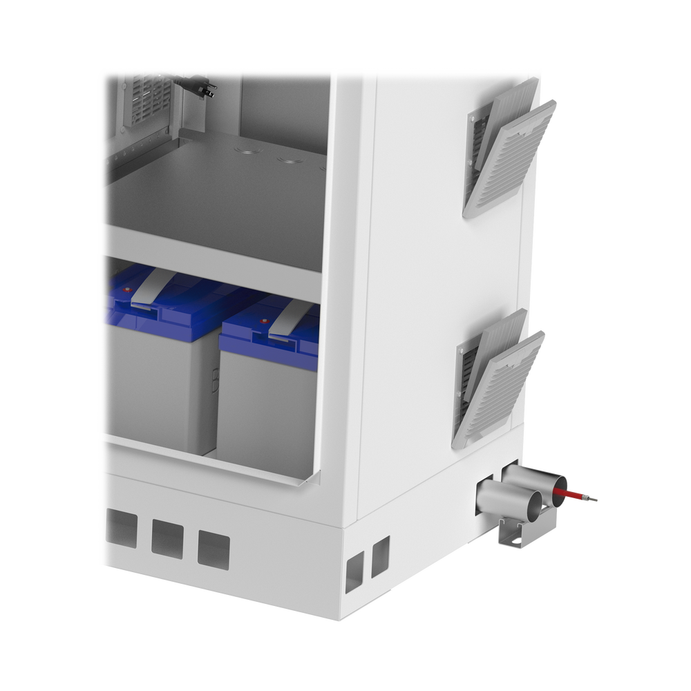 Gabinete de Piso para Exterior con Ventiladores y Termostato con Rack de 19" de 16 U + Espacio para Baterías.