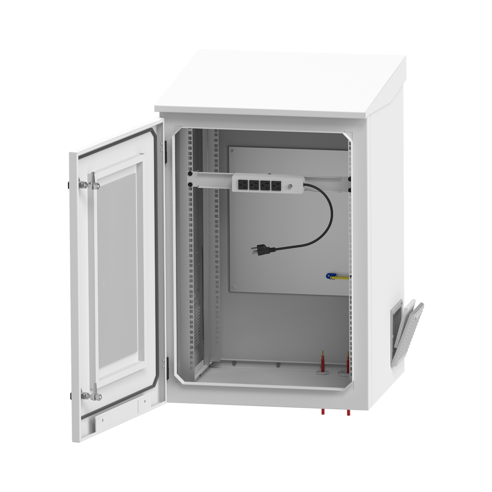 Gabinete de Exterior con Rack de 19" de 16U con Ventiladores y Termostato (Montaje a poste o torre se vende por separado).