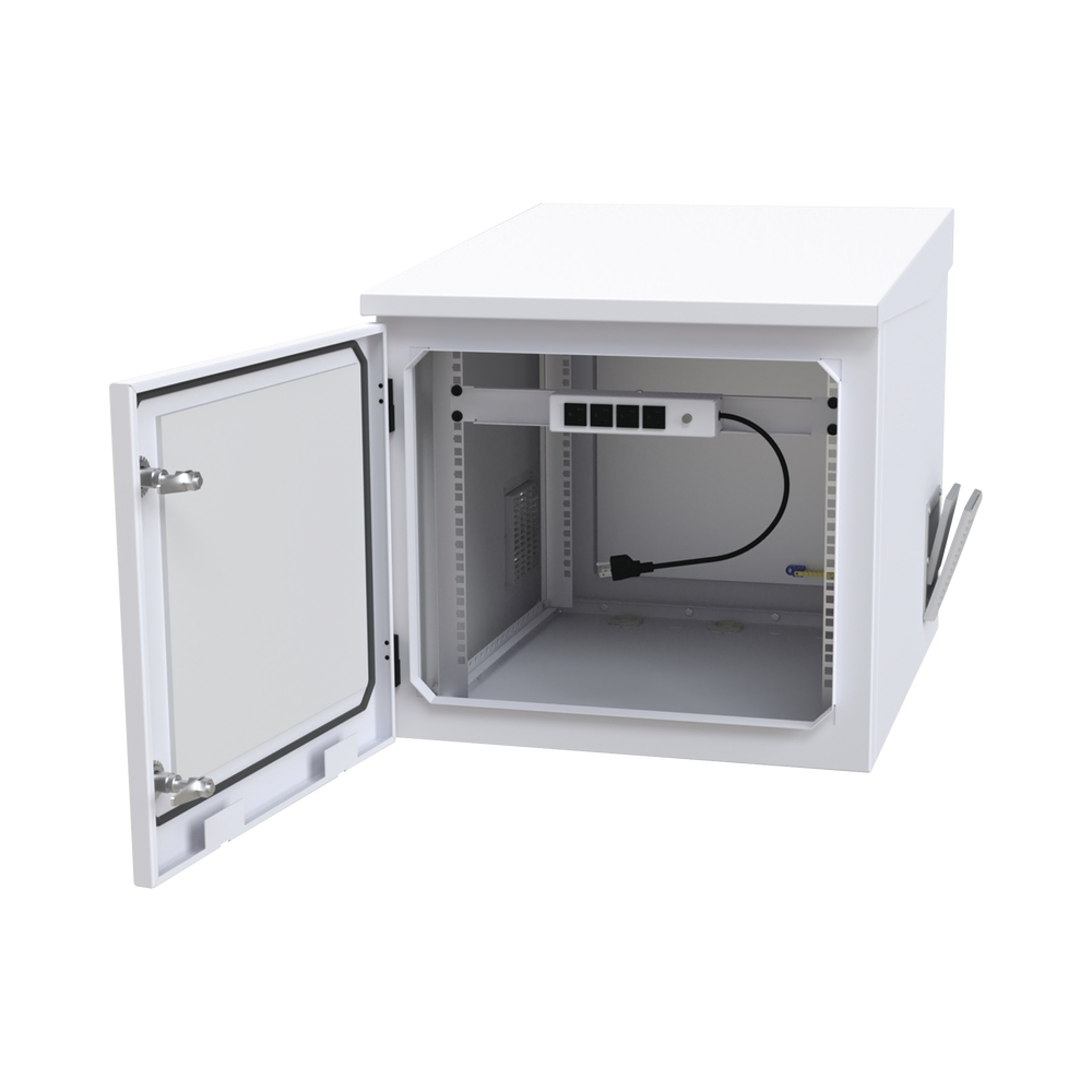 Gabinete PROFUNDO de Exterior de 9UR con Ventiladores y Termostato (Montaje a poste o torre se vende por separado).