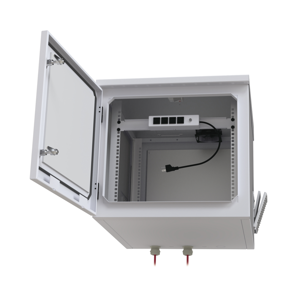 Gabinete PROFUNDO de Exterior de 9UR con Ventiladores y Termostato (Montaje a poste o torre se vende por separado).