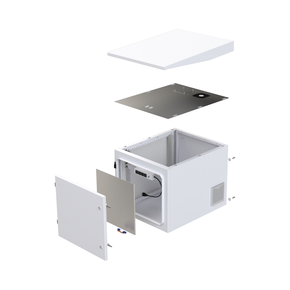 Gabinete PROFUNDO de Exterior de 9UR con Ventiladores y Termostato (Montaje a poste o torre se vende por separado).