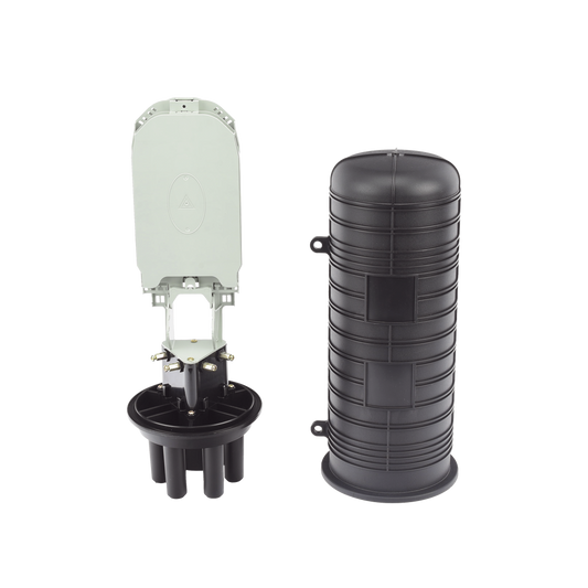 Caja de Distribución de Fibra Óptica Vertical tipo Domo, hasta 48 empalmes, Exterior, IP68
