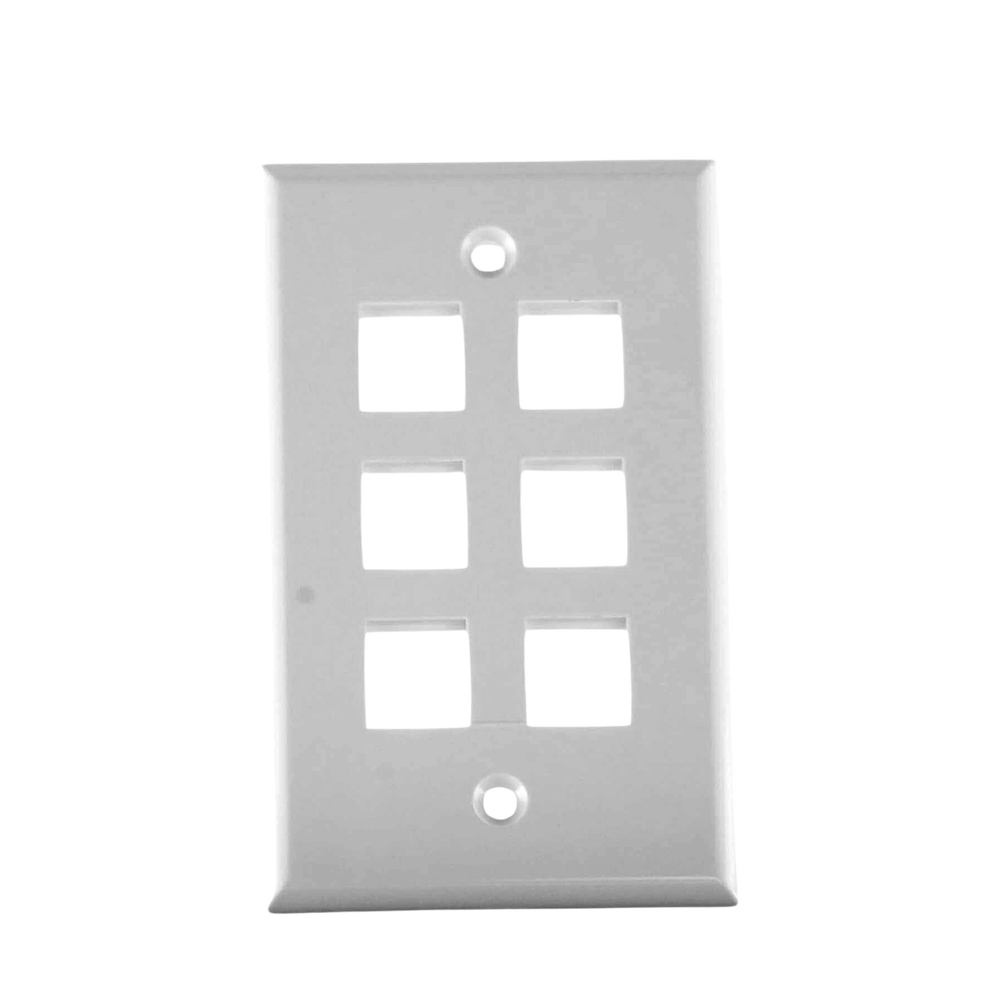 Placa de pared de 6 puertos, Keystone, Color Blanco