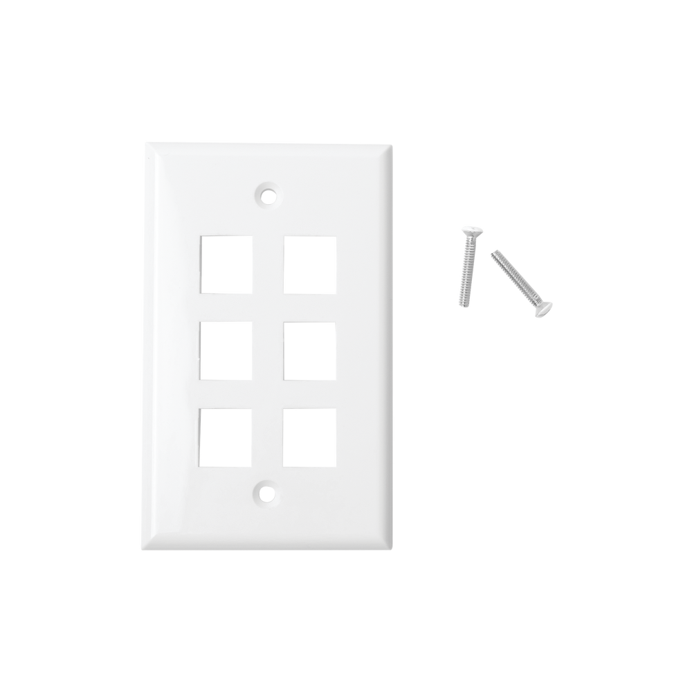 Placa de pared de 6 puertos, Keystone, Color Blanco 