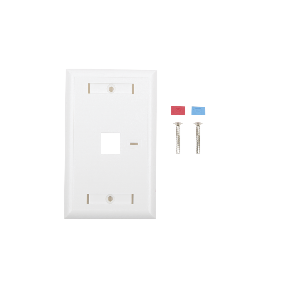 Placa de pared de 1 puerto, Keystone, con espacio para etiqueta, Color Blanco 