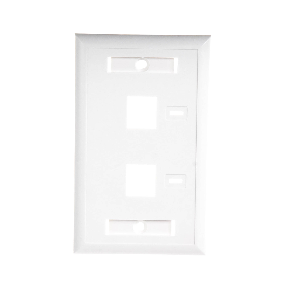 Placa de pared de 2 puertos, Keystone, con espacio para etiqueta, Color Blanco