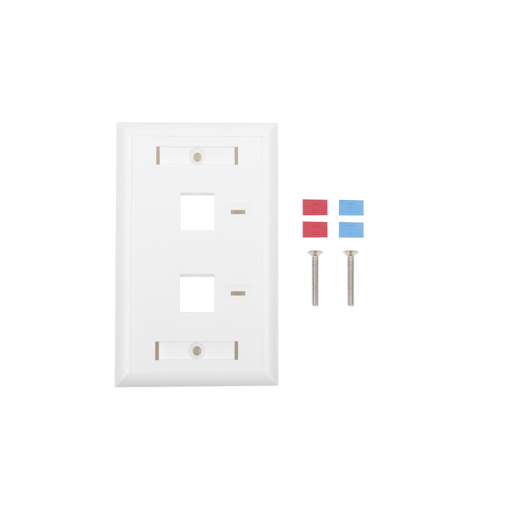 Placa de pared de 2 puertos, Keystone, con espacio para etiqueta, Color Blanco