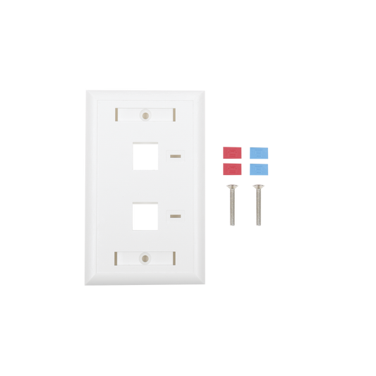 Placa de pared de 2 puertos, Keystone, con espacio para etiqueta, Color Blanco