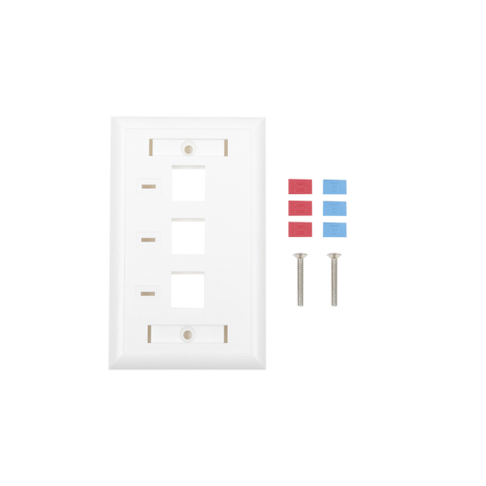 Placa de pared, de 3 puertos, Keystone, con espacio para etiqueta - Color Blanco