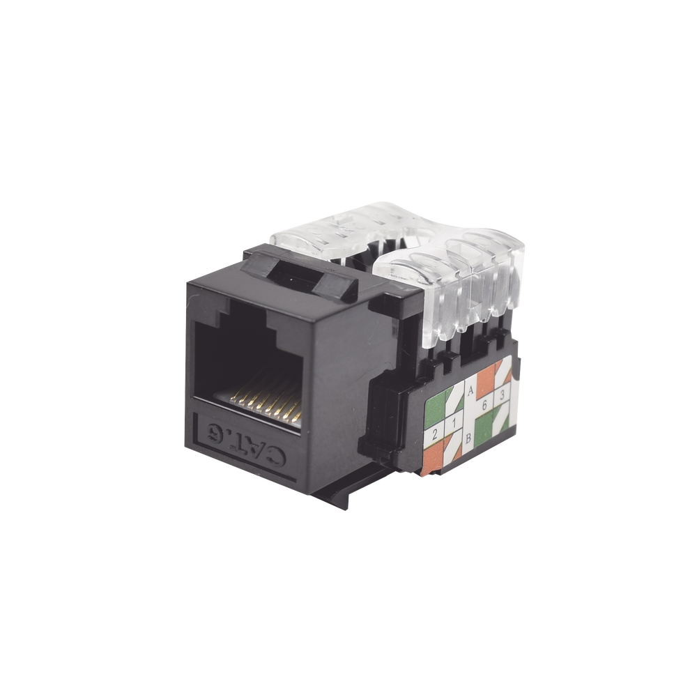 Módulo Jack Keystone Cat6 con terminación 110 (Punchdown) para faceplate - Color Negro