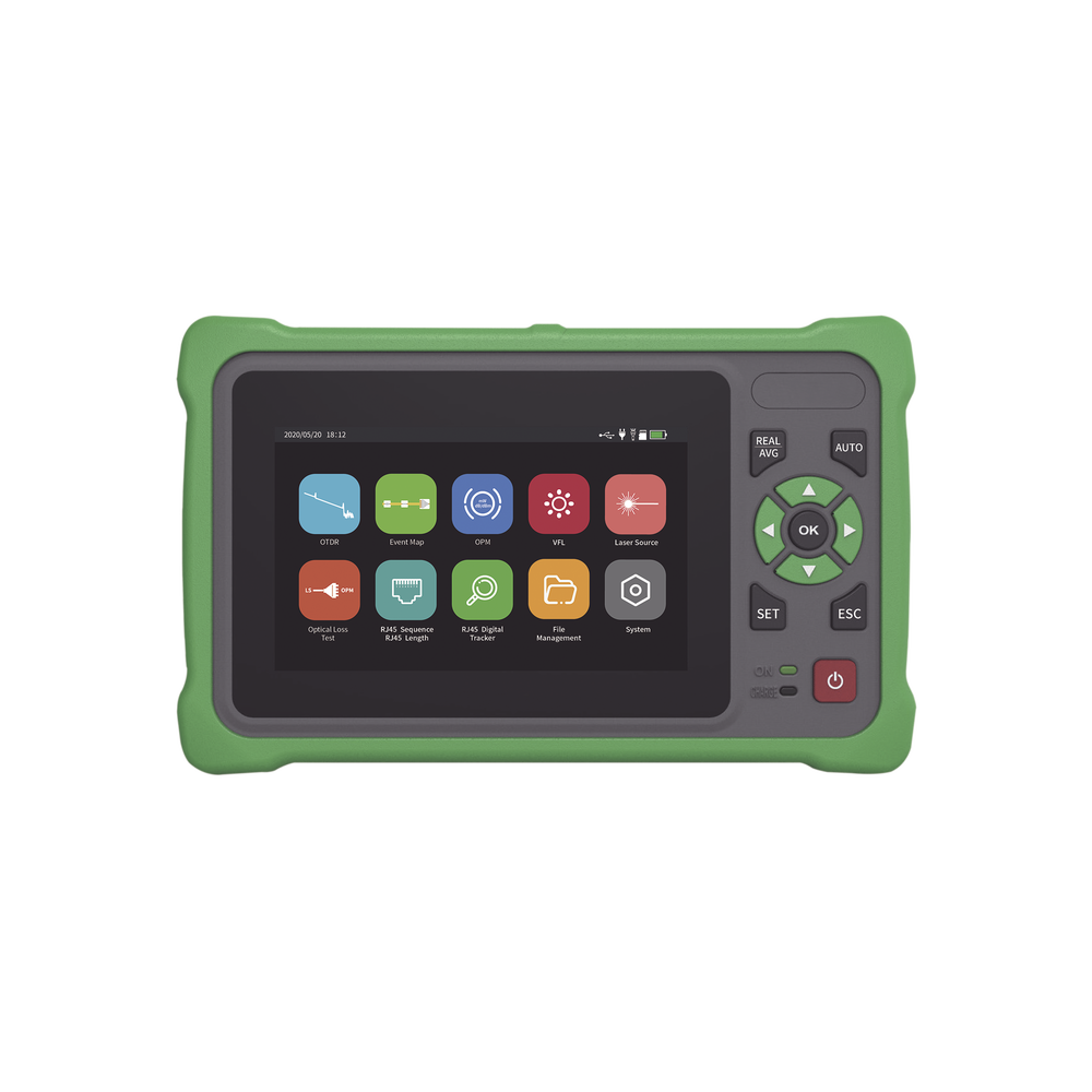 OTDR Touch para Pruebas en los Enlaces de Fibra Óptica / Longitudes de onda  1310nm y 1550nm / Incluye Función VFL / Incluye Función OPM / Incluye Función de Mapeo de cables de Red RJ45 / Recargable