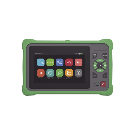 OTDR Touch para Pruebas en los Enlaces de Fibra Óptica / Longitudes de onda  1310nm y 1550nm / Incluye Función VFL / Incluye Función OPM / Incluye Función de Mapeo de cables de Red RJ45 / Recargable
