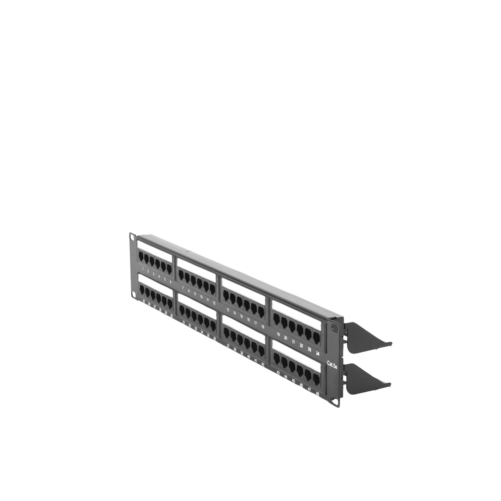Panel de parcheo de impacto (110) UTP de 48 puertos Cat5e 19in, 2U con barra para organizar cable