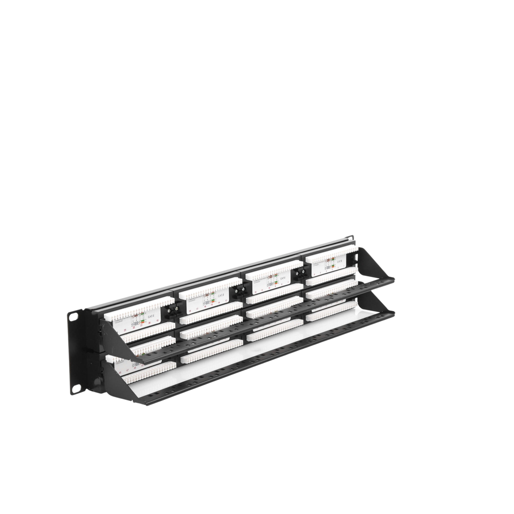 Panel de parcheo de impacto (110) UTP de 48 puertos Cat6, 19in, 2U, con barra para organizar cable