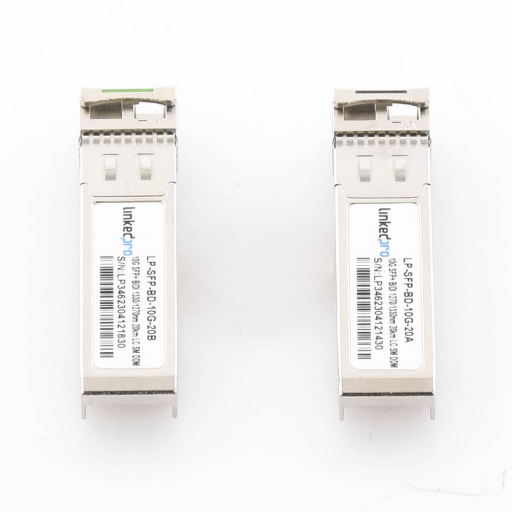 SFP+ Bidirectional Transceivers (Mini-Gbic) / Single Mode / 10 Gbps Speed ​​/ LC Connector / Up to 20 km Distance / 2 Pieces