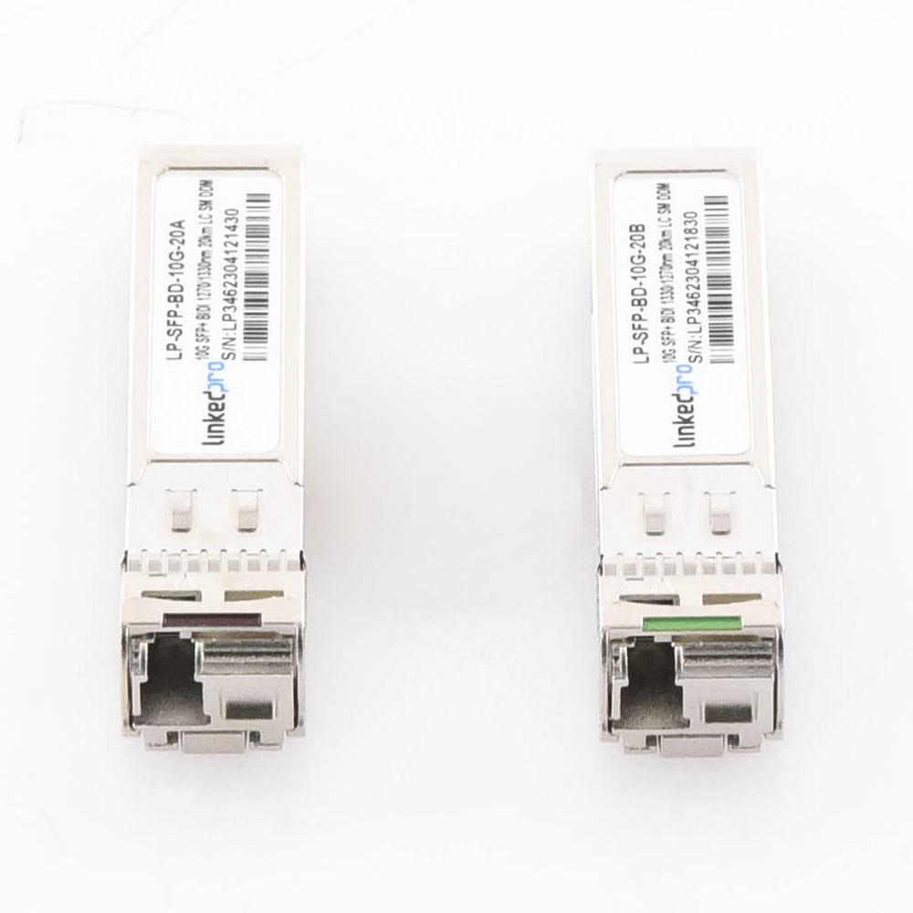 SFP+ Bidirectional Transceivers (Mini-Gbic) / Single Mode / 10 Gbps Speed ​​/ LC Connector / Up to 20 km Distance / 2 Pieces